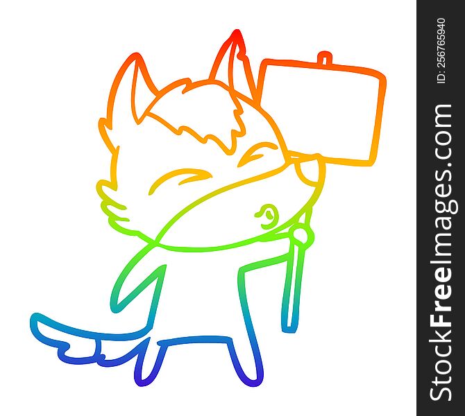 rainbow gradient line drawing of a cartoon wolf with protest sign