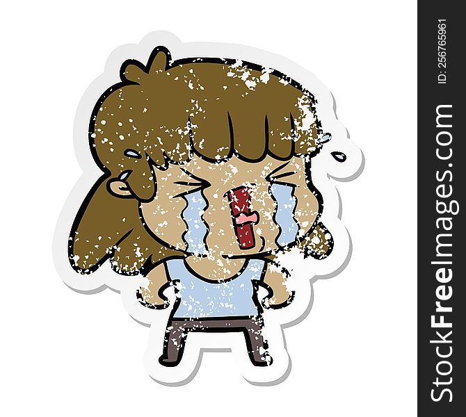 distressed sticker of a cartoon woman in tears