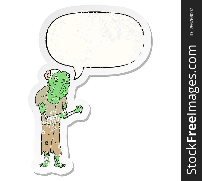 Cartoon Zombie And Speech Bubble Distressed Sticker
