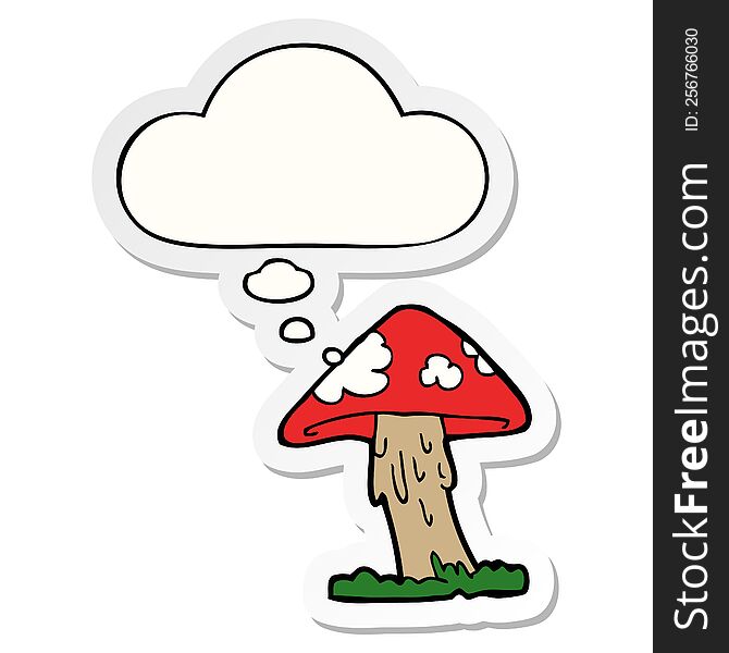 Cartoon Mushroom And Thought Bubble As A Printed Sticker