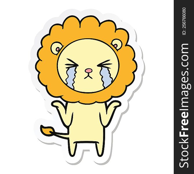 sticker of a cartoon crying lion