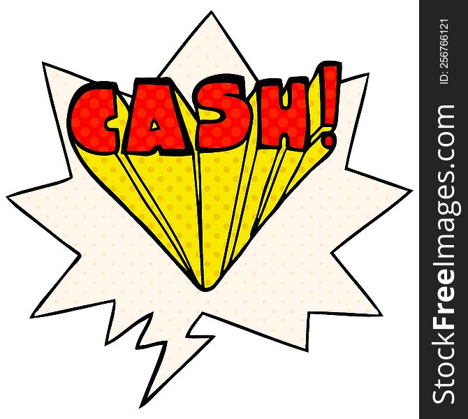 cartoon word cash and speech bubble in comic book style