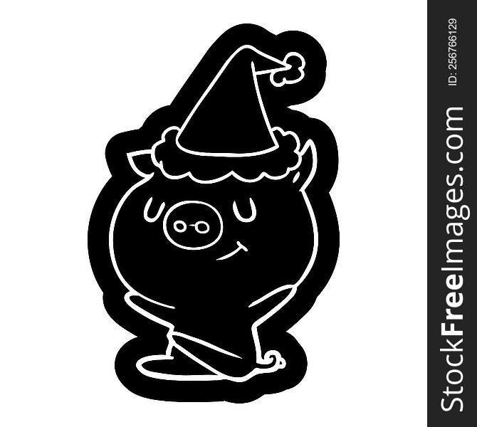 Happy Cartoon Icon Of A Pig Wearing Santa Hat