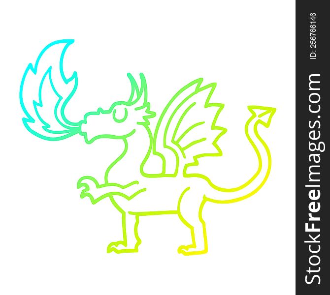 cold gradient line drawing of a cartoon red dragon