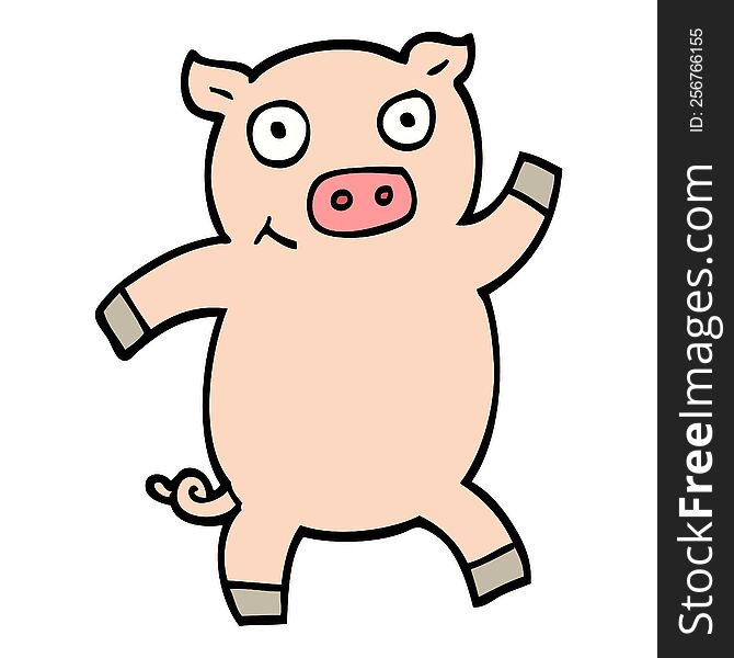 Hand Drawn Doodle Style Cartoon Dancing Pig