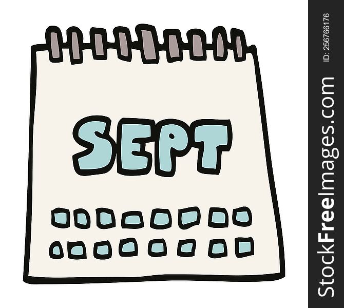 Cartoon Doodle Calendar Showing Month Of September