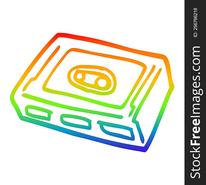 rainbow gradient line drawing of a cartoon retro tape cassette