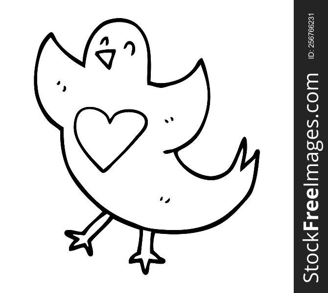 Line Drawing Cartoon Bird With Heart