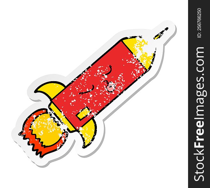 Distressed Sticker Of A Cartoon Rocket