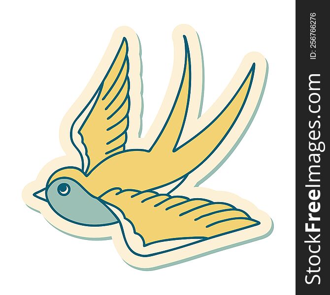 sticker of tattoo in traditional style of a swallow. sticker of tattoo in traditional style of a swallow