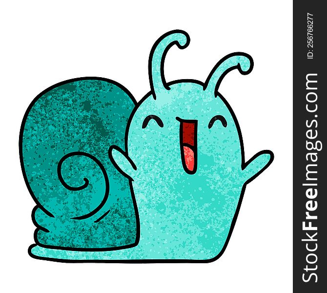 textured cartoon illustration kawaii happy cute snail. textured cartoon illustration kawaii happy cute snail