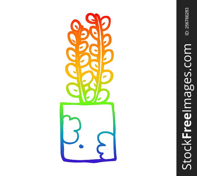 rainbow gradient line drawing of a cartoon plant
