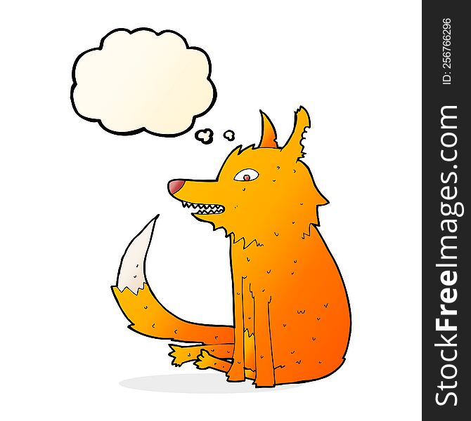 cartoon fox sitting with thought bubble