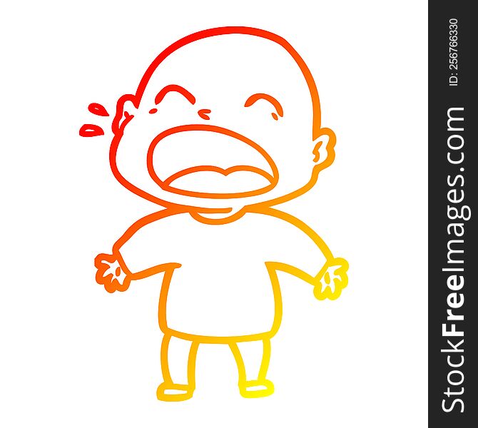 warm gradient line drawing of a cartoon shouting bald man