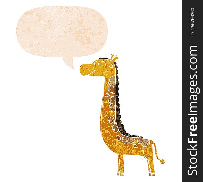 Cartoon Giraffe And Speech Bubble In Retro Textured Style