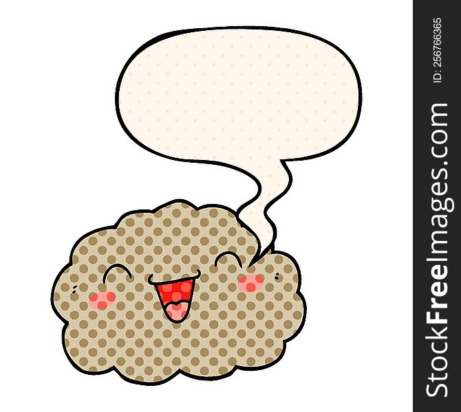 Happy Cartoon Cloud And Speech Bubble In Comic Book Style