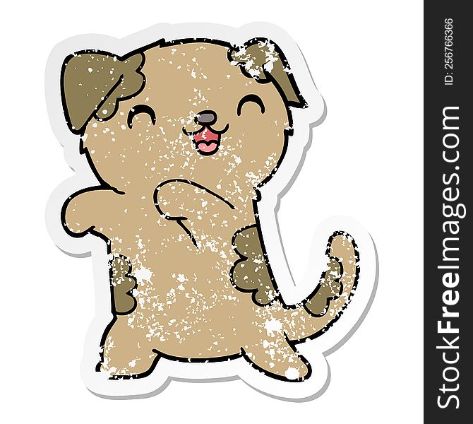 distressed sticker of a cute cartoon puppy