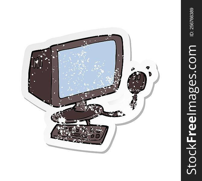 Retro Distressed Sticker Of A Cartoon Computer