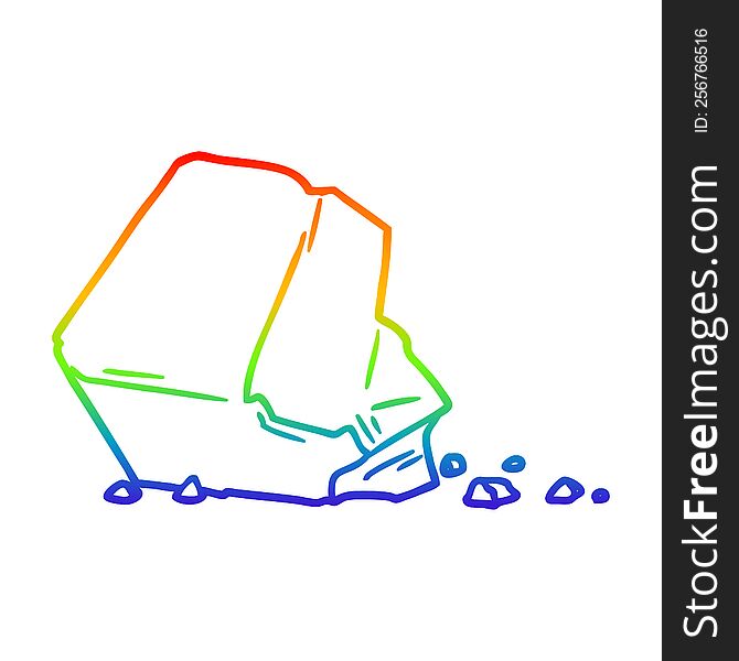 rainbow gradient line drawing of a cartoon large rock