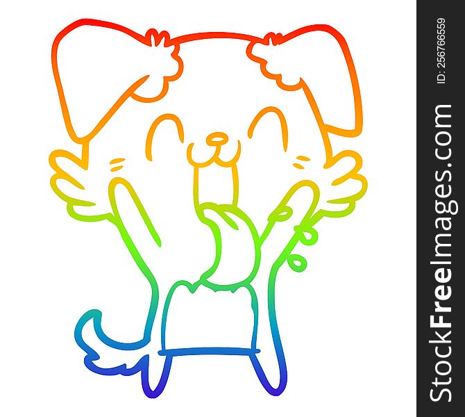 Rainbow Gradient Line Drawing Cartoon Panting Dog Waving