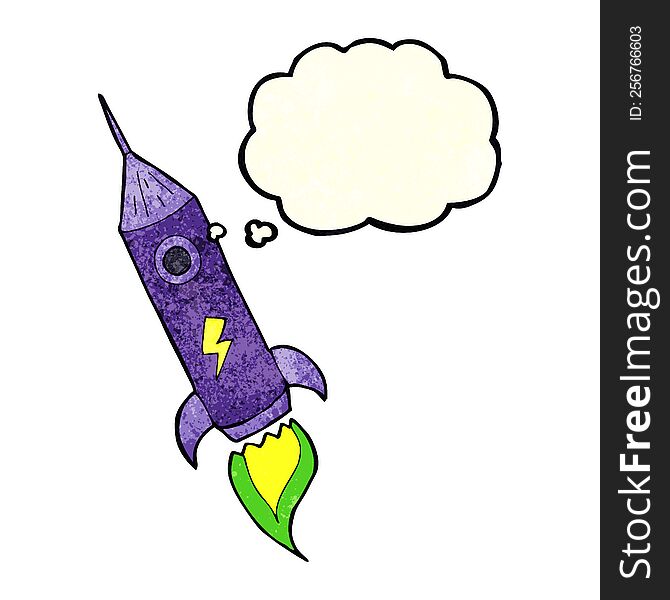 Cartoon Space Rocket With Thought Bubble