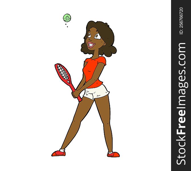 cartoon woman playing tennis