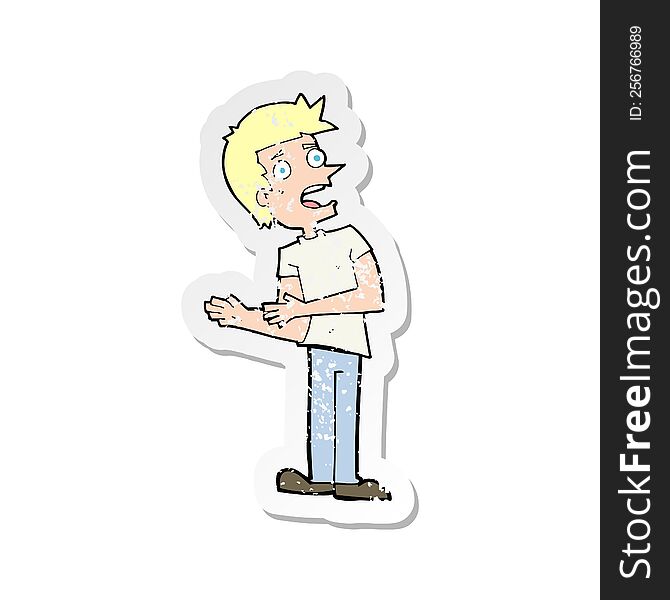 Retro Distressed Sticker Of A Cartoon Man Making Excuses