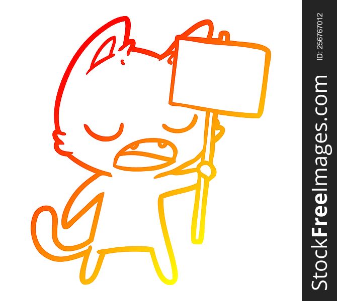 warm gradient line drawing of a talking cat cartoon with placard