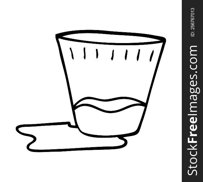 line drawing cartoon of a spilt drink