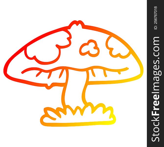 warm gradient line drawing of a cartoon mushroom