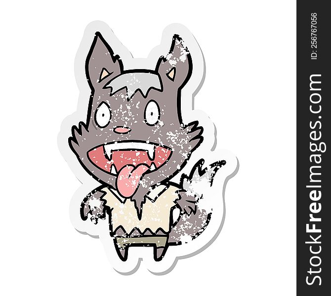 Distressed Sticker Of A Cartoon Werewolf