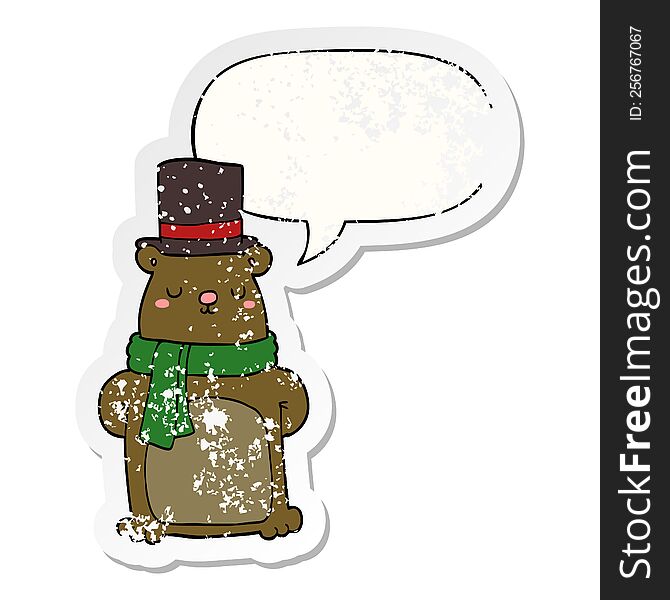 Cartoon Bear And Speech Bubble Distressed Sticker