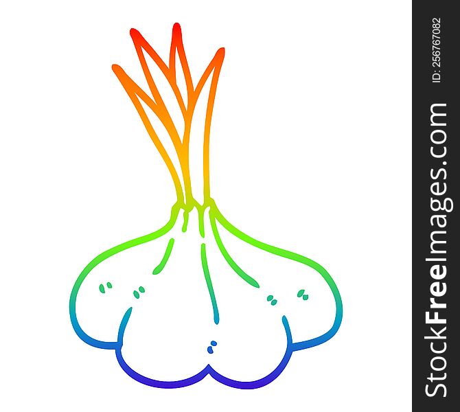 rainbow gradient line drawing of a cartoon garlic bulb