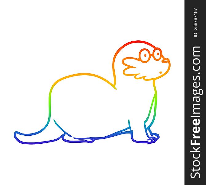 rainbow gradient line drawing of a cartoon otter