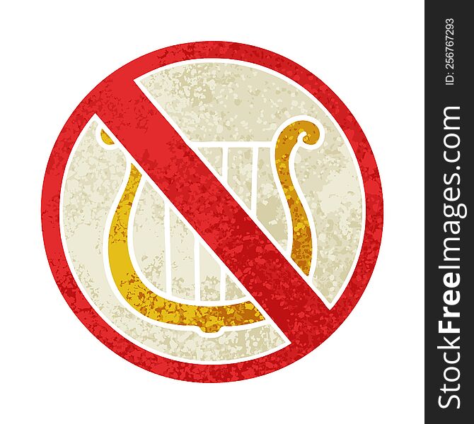 retro illustration style cartoon of a no music allowed sign