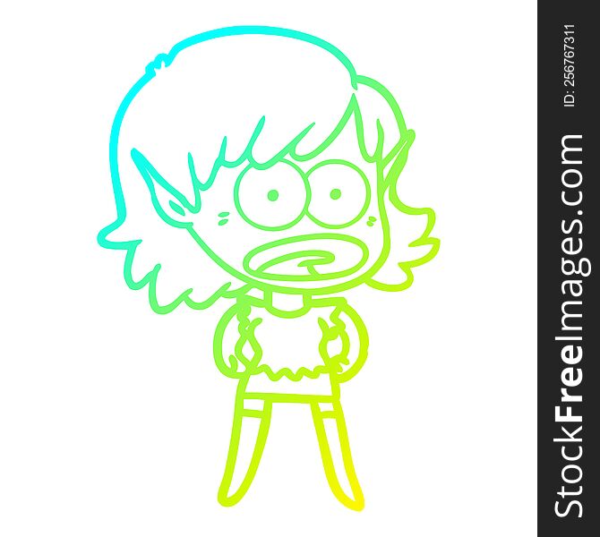 Cold Gradient Line Drawing Cartoon Shocked Elf Girl