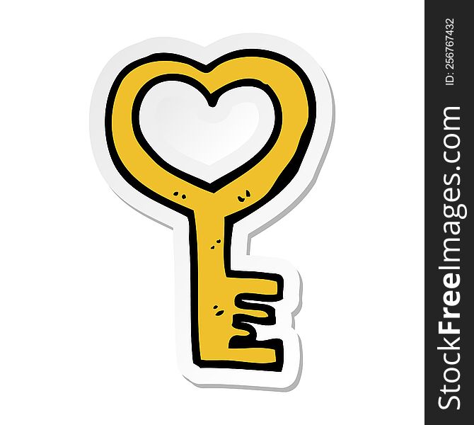 sticker of a cartoon heart shaped key