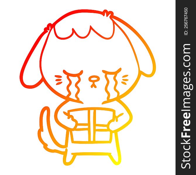 Warm Gradient Line Drawing Cartoon Crying Dog