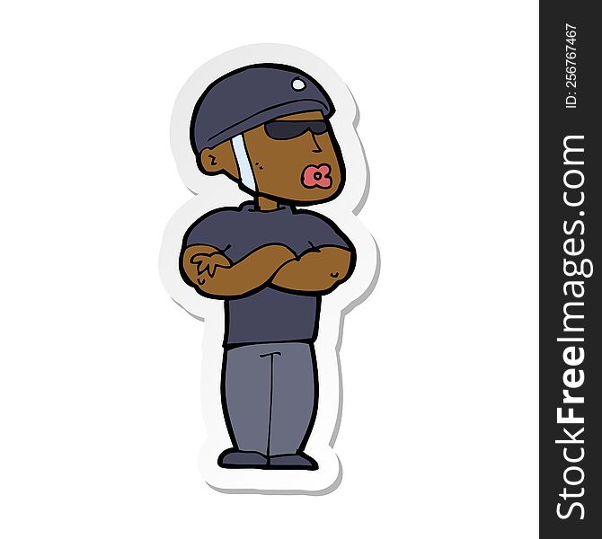 sticker of a cartoon security guard