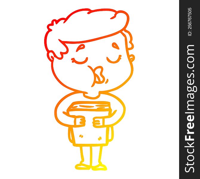 warm gradient line drawing of a cartoon man holding book and singing