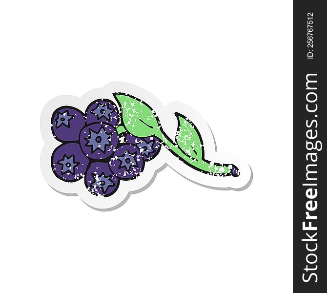retro distressed sticker of a cartoon blueberries