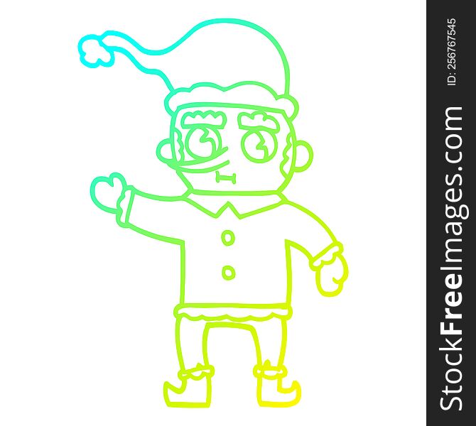 Cold Gradient Line Drawing Cartoon Christmas Elf
