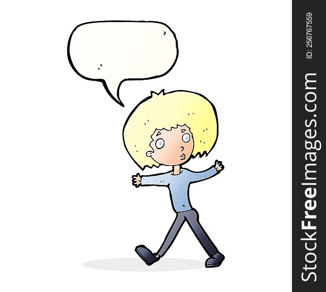 Cartoon Surprised Man Walking With Speech Bubble