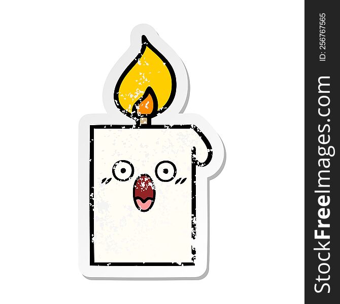 distressed sticker of a cute cartoon lit candle