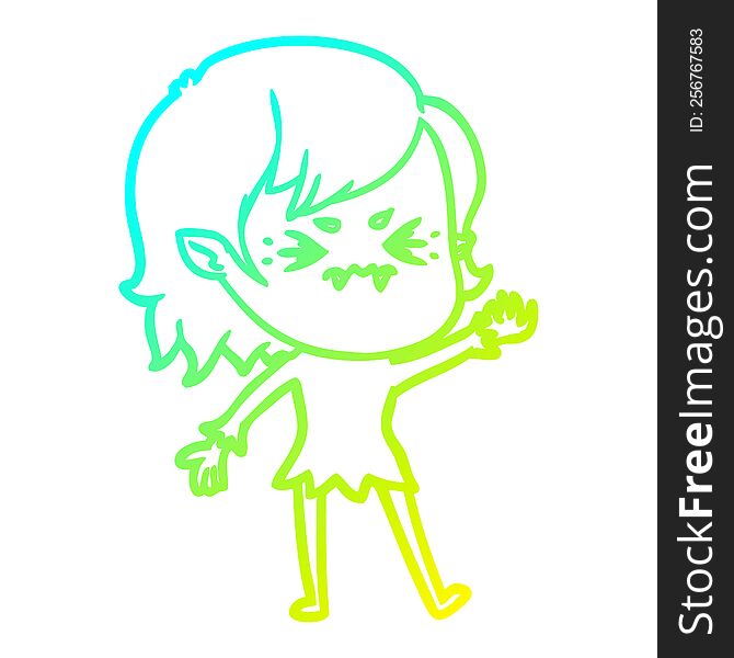 Cold Gradient Line Drawing Annoyed Cartoon Vampire Girl