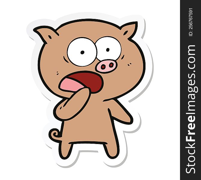 sticker of a shocked pig cartoon