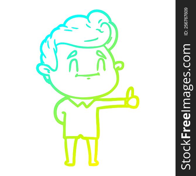Cold Gradient Line Drawing Happy Cartoon Man Giving Thumbs Up