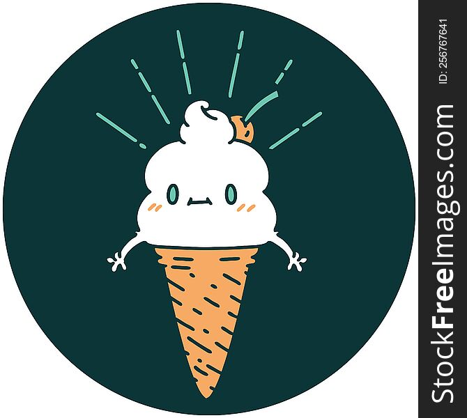 icon of a tattoo style ice cream character