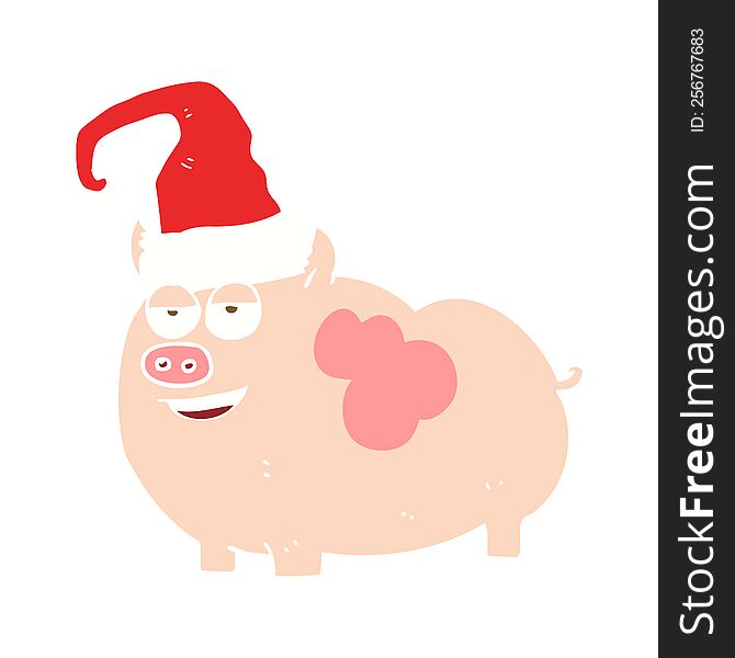 Flat Color Illustration Of A Cartoon Christmas Pig
