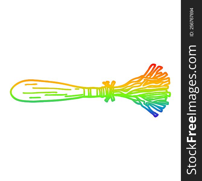 Rainbow Gradient Line Drawing Cartoon Magic Broom Sticks